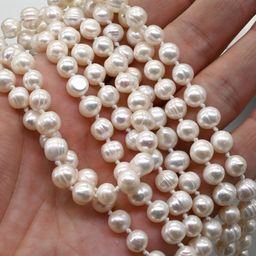 Бусы длинные из жемчуга шарик 7мм цвет белый, 110см