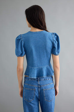 Mavi Balon Kollu D__me Detayl_ Peplum Denim Bluz TWOAW27BZ00037 - Trendyolmilla фото 6