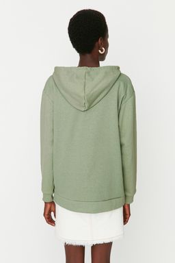 TRENDYOLMILLA Bej Kal?n Ici Polarl? Kanguru Cepli Kapusonlu Boyfriend/Genis Kal?p Orme Sweatshirt TWOAW20SW0525 фото 5