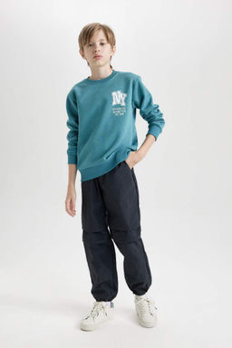 Толстая толстая толстовка стандартного кроя с круглым вырезом и принтом для мальчиков - Defacto фото 2