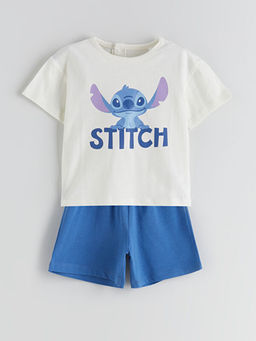 Lilo & Stitch Bask?l? Erkek Bebek Ti??rt ve ?ort 2li