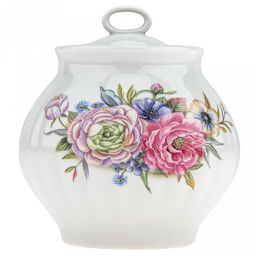 Сахарница фарфоровая "Розы 3D" 750мл, д13см, h12см, форма "Белый лебедь" (Россия)