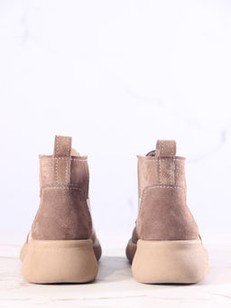 Ботинки 305.927ka.Вакса пудра+серо коричневая замша/шерсть
