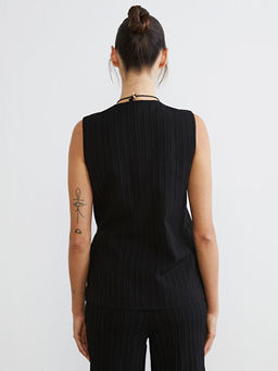 Kruvaze Yaka Keten Kar???ml? Kad?n Klasik Yelek