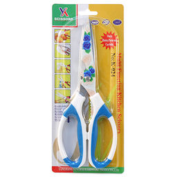 Ножницы кухонные Цветы 21,4х8,4х1см, с открывашкой, с орехоколом, прорезиненные ручки, красный, в блистере (Китай) - Домашняя мода фото 3