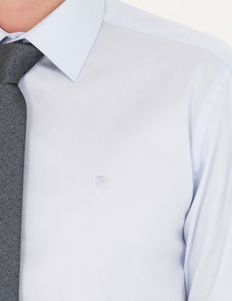 A__k Mavi %100 Pamuk Parlak Saten Slim Fit Uzun Kollu Basic G_mlek