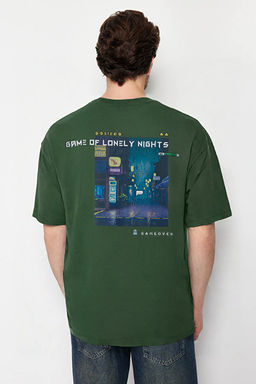 Ye_il Oversize/Geni_ Kesim Bisiklet Yaka K_sa Kol Game Over Bask_l_ T-Shirt TMNSS23TS00247