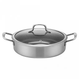"Zeidan" Жаровня из нержавеющей стали, д24см, h6см, 3-х слойный корпус, индукционное дно, антипригарное покрытие с защитной сеткой, стеклянная крышка, металлические ручки, подарочная упаковка (Китай)
