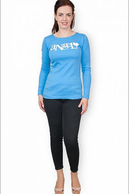 Кофта интерлок - пенье, принт Angel, голубой (213-4) - Плиона фото 3