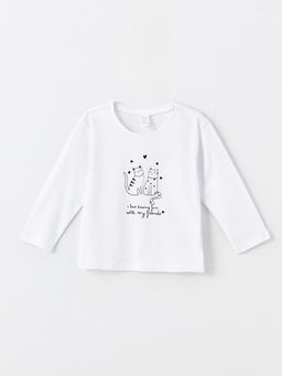 Bisiklet Yaka Uzun Kollu Bask?l? K?z Bebek Ti??rt