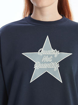 Bisiklet Yaka Bask?l? Kad?n Sweatshirt Tunik