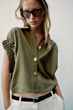 CAMISA MANGA DRAPEADA / Khaki claro - Zara фото 3