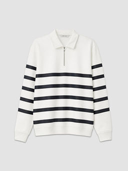 Polo Yaka ?izgili Erkek Sweatshirt