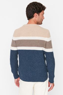 TRENDYOL MAN Gri Slim Fit Yunlu Bisiklet Yaka Panelli Renk Bloklu Triko Kazak TMNAW22KZ0343 - Trendyolmilla фото 12