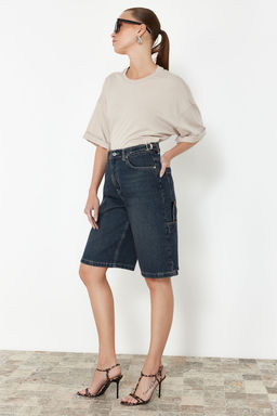 Koyu Mavi Bel Detayl? Yuksek Bel Denim Bermuda TWOSS24SR00173 - Trendyolmilla фото 3