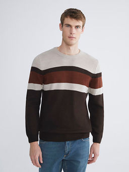 Bisiklet Yaka Uzun Kollu Renk Bloklu Erkek Triko Kazak