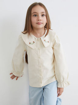 Bebe Yaka ?i?ekli Kadife K?z ?ocuk G?mlek