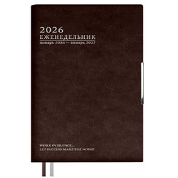 Еженедельник датированный 2026 ESCALADA, А6+, 80 л., арт. 70342/ 20 ШЕВРЕТ ГЛОСС КОРИЧНЕВЫЙ