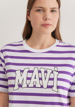 Mavi Logo Bask?l? Cizgili Mor Tisort  фото 5