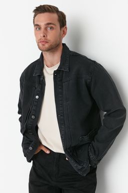 TRENDYOL MAN Antrasit Regular Fit Nervurlu Denim Kot Ceket TMNSS21CE0169
