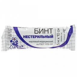 Бинт нестерильный 5м, ширина 10см, 36гр/м2, из сертифицированной хлопчатобумажной марли, в индивидуальной упаковке, "Лейко" (Россия)