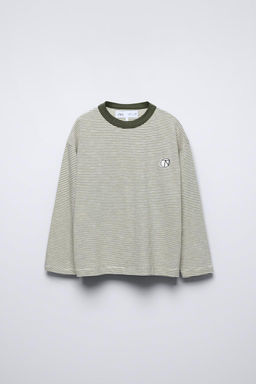STRIPED T-SHIRT WITH EMBROIDERED PATCH - Zara фото 2