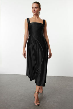 TRENDYOLMILLA Lacivert A-Kesim Saten Dokuma S?k Abiye & Mezuniyet Elbise TPRAW25EL00040 фото 13