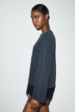 CONTRAST LACE T-SHIRT - Zara фото 4