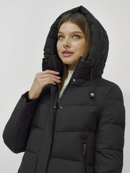 Пальто утепленное стеганное зимнее с капюшоном женское черного цвета 9636_1Ch - Mtforce фото 11
