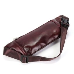 Мужская плоская кожаная поясная сумка 011 Бордо