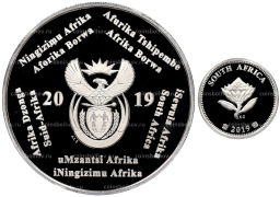 Набор из 2 монет 2019 года ЮАР Изобретения ЮАР  Полимерная замазка Pratleys Putty (в коробке)