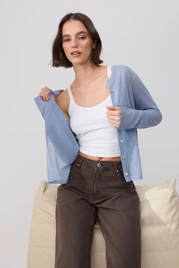 Wardrobe Essentials Mavi Bisiklet Yaka Ince Triko H?rka TWOSS26HI00009