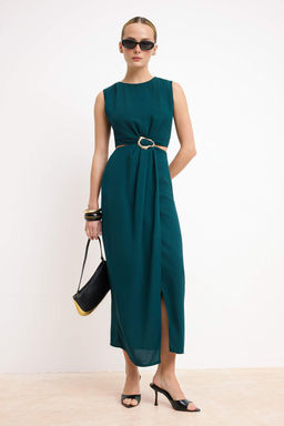 Petrol Duz A Kesim Aksesuar Detayl? Maxi Dokuma Elbise TWOSS25EL00017