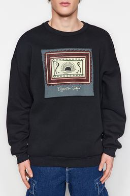TRENDYOL MAN Siyah Oversize/Genis Kesim Uzun Kol Etnik Aplikeli Sweatshirt TMNAW24SW00170 - Trendyolmilla фото 4