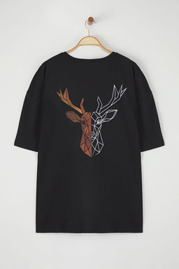 TRENDYOL MAN Siyah Buyuk Beden Oversize/Genis Kesim Hayvan Bask?l? %100 Pamuk T-Shirt TMNSS25BF00026 - Trendyolmilla фото 2