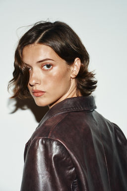 100% LEATHER STITCHED COAT - Zara фото 3