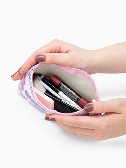 Цена за 2 шт. Косметичка-пенал на молнии, плоская, с рисунком Нотр-Дам, розовая - Simaland фото 4