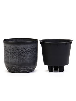 Кашпо для цветов «Микрит», 1 л, d=15 см, h=14 см, со вставкой, пластиковое, серое