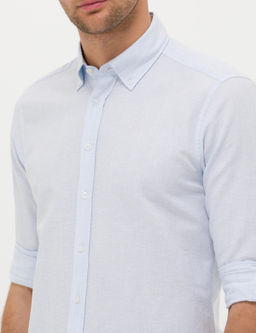 A__k Mavi Keten Kar___ml_ Slim Fit Uzun Kollu G_mlek - Cacharel фото 7