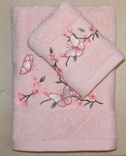 Махровое полотенце Бабочки- РОЗОВЫЙ 50*100 см. хлопок 100%