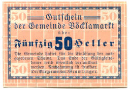 Банкнота 50 геллеров 1920 года Австрия  Фёлькермаркт(нотгельд)