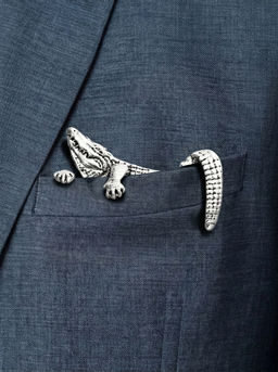 Брошь для кармана "Крокодил", цвет чернёное серебро