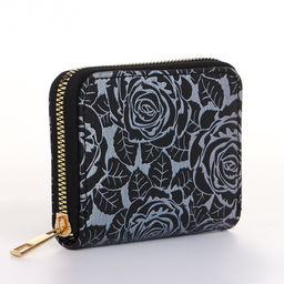 Кошелёк женский на молнии 11?2.5?9 см, с цветочным принтом, чёрный