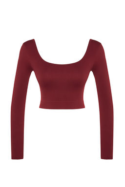Bordo Seamless/Dikissiz Crop Ekstra Esnek Orme Spor Ust/Bluz TWOAW22BZ0450