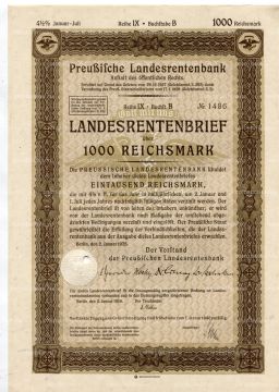 Облигация 4,5% 1000 рейхсмарок 1935 года Германия