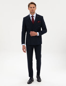 Lacivert Extra Slim Fit _izgili Kruvaze Tak_m Elbise