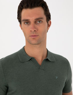 Koyu Ye_il Slim Fit Apa_ Yaka Triko T-shirt