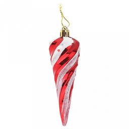 Елочная игрушка фигурка "Сосулька" h13см, витая, пластик, красный, набор 6шт (Россия)