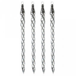 Елочная игрушка сосулька стеклянная Льдинка, ручная художественная роспись, подарочная упаковка, набор 4шт (Россия)