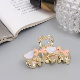 Цена за 6 шт. Крабик для волос «Хлоя галант», сердца банты, 4.5 см, золото